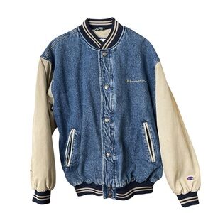 Vintage Champion Blue and Cream Varsity Jacket medium